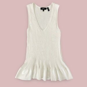 Theory Flared Rib Tank in Stretch Knit Off White Cream Size Medium